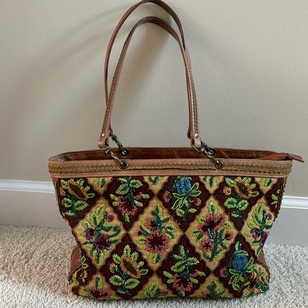 Isabella Fiore tapestry leather beaded bag